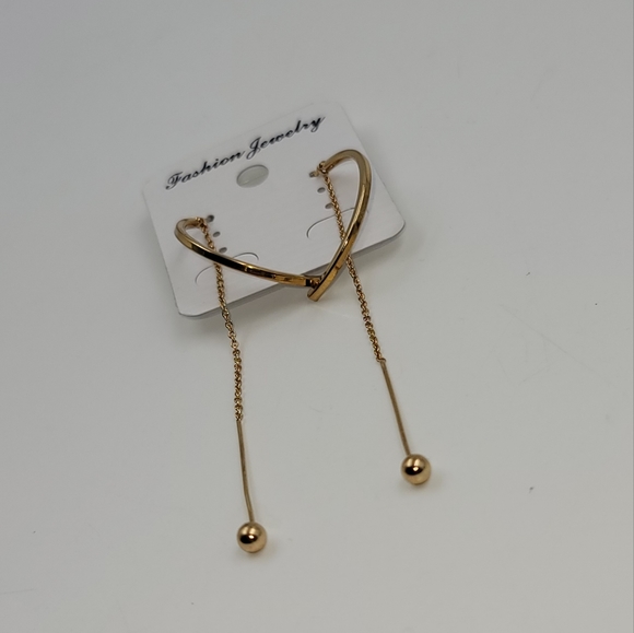 Fashion Gold Tone Full Long Earring Arc Circle Ball Dangling chain earrings - Picture 5 of 6